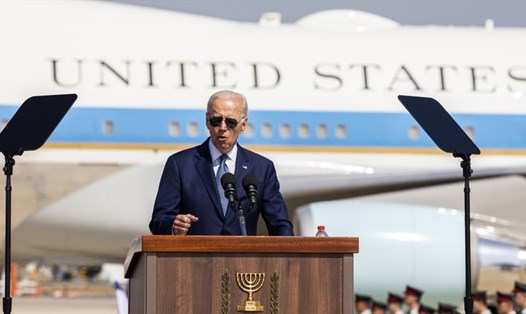 Tổng thống Mỹ Joe Biden phát biểu trong chuyến thăm Israel, ngày 14.7.2022. Ảnh: AFP