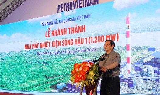 Thủ tướng Chính phủ Phạm Minh Chính phát biểu tại lễ khánh thành Nhà máy Nhiệt điện Sông Hậu 1. Ảnh: HT