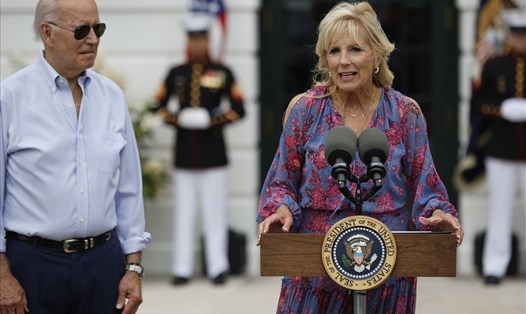 Đệ nhất phu nhân Mỹ Jill Biden phát biểu trong một sự kiện tại Nhà Trắng hôm 12.7.2022. Ảnh: AFP