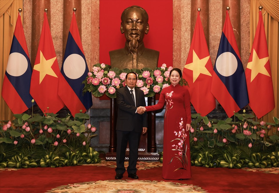 Phó Chủ tịch nước Võ Thị Ánh Xuân đón và hội đàm với Phó Chủ tịch nước Lào Bounthong Chitmany, chiều 17.7.2022. Ảnh: Hải Nguyễn