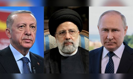 Từ trái qua: Tổng thống Thổ Nhĩ Kỳ Recep Tayyip Erdogan, Tổng thống Iran Ibrahim Raisi và Tổng thống Nga Vladimir Putin. Ảnh: AFP