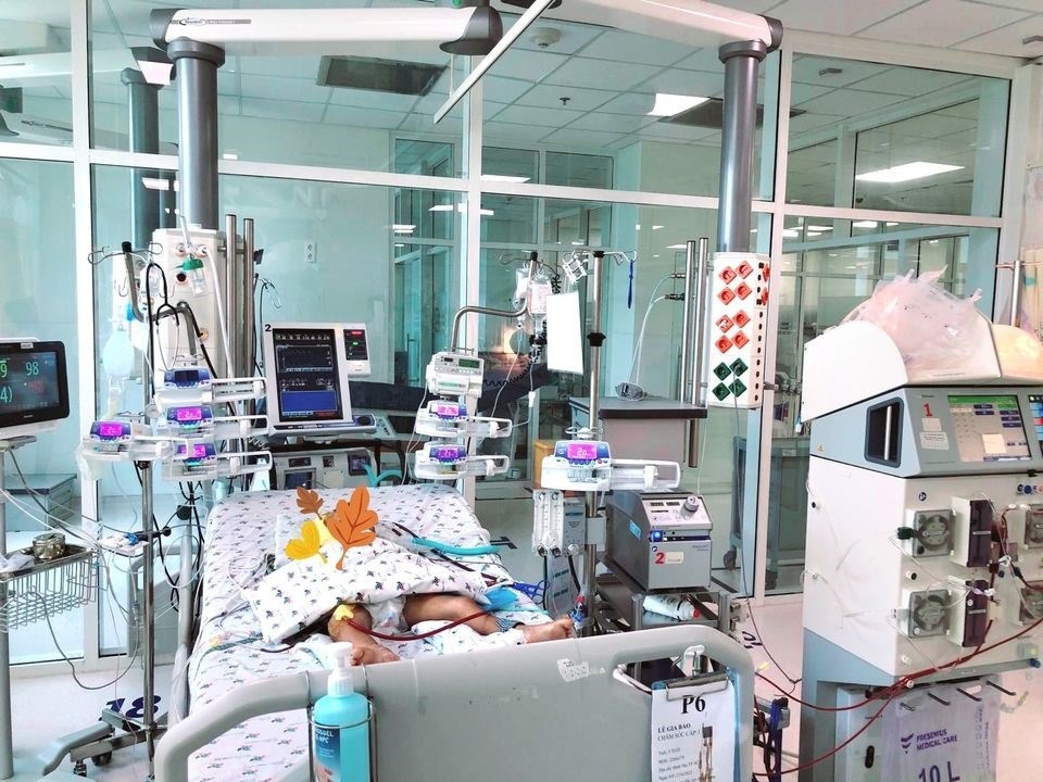Chạy ECMO, lọc máu liên tục cho bé trai 5 tuổi bị ong vò vẽ đốt hơn 15 nốt. Ảnh: BV Chạy ECMO, lọc máu liên tục cho bé trai 5 tuổi bị ong vò vẽ đốt hơn 15 nốt. Ảnh: BV
