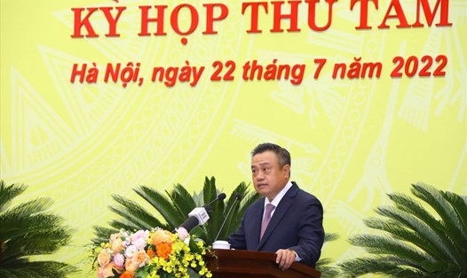 Tân Chủ tịch UBND thành phố Hà Nội Trần Sỹ Thanh phát biểu. Ảnh: PV