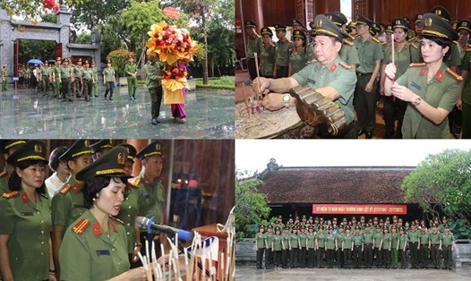 Công đoàn Công an nhân dân đến dâng hoa, dâng hương, báo công lên anh linh Chủ tịch Hồ Chí Minh tại Khu di tích lịch sử quốc gia đặc biệt Kim Liên. Ảnh: Trọng Tuấn