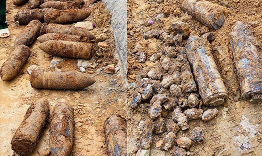 Hình ảnh các đầu đạn và vỏ lựu đạn thu được. Ảnh: Công an tỉnh Bắc Giang.