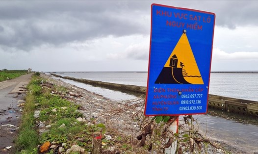 Địa điểm công bố tình huống khẩn cấp đê biển Tây, huyện Trần Văn Thời, tỉnh Cà Mau. Ảnh; Nhật Hồ