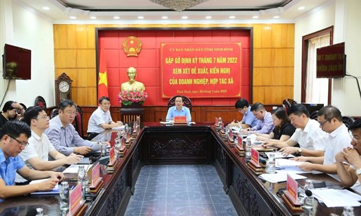 Lãnh đạo tỉnh Ninh Bình đối thoại với các doanh nghiệp. Ảnh: NT