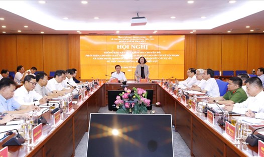 Bà Trương Thị Mai - Trưởng Ban Tổ chức Trung ương, Phó trưởng Ban Chỉ đạo Trung ương về phòng chống tham nhũng, tiêu cực phát biểu kết luận.