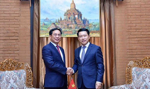 Bộ trưởng Ngoại giao Bùi Thanh Sơn đã có các cuộc gặp với Phó Thủ tướng, Bộ trưởng Ngoại giao Lào Saleumxay Kommasith. Ảnh: Bộ Ngoại giao