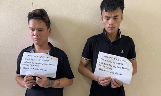 2 đối tượng có hành vi cướp tài sản tại huyện Đoan Hùng (Phú Thọ) đã bị bắt giữ. Ảnh: CA tỉnh Phú Thọ.
