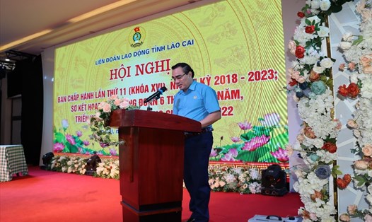 Ông Nguyễn Hữu Long - Chủ tịch LĐLĐ tỉnh điểm lại kết quả hoạt động công tác công đoàn, công tác dân số 6 tháng đầu năm, triển khai nhiệm vụ 6 tháng cuối năm 2022