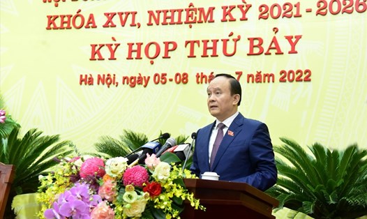 Chủ tịch HĐND thành phố Hà Nội Nguyễn Ngọc Tuấn phát biểu khai mạc kỳ họp. Ảnh: TTBC