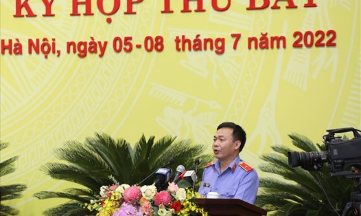 Viện trưởng Viện KSND TP Hà Nội Đào Thịnh Cường phát biểu tại kỳ họp. Ảnh: TTBC