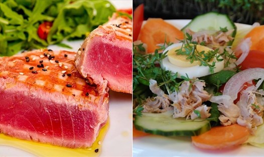 Salad cá ngừ và bạc hà giúp bữa ăn của gia đình thêm đầy đủ chất dinh dưỡng và đa dạng hơn. Ảnh: Doãn Hằng