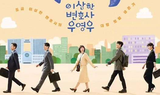 Park Eun Bin (áo vàng) và dàn diễn viên phim “Extraordinary Attorney Woo”. Ảnh: Poster ENA.