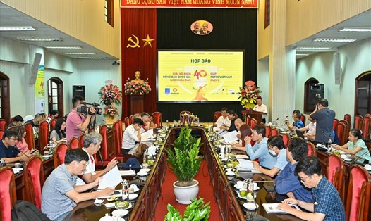 Họp báo Giải vô địch bóng bàn quốc gia Báo Nhân Dân lần thứ 40 Cúp PetroVietnam - PVCFC. Ảnh: Duy Linh