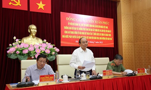 Chủ tịch nước Nguyễn Xuân Phúc phát biểu tại buổi làm việc. Ảnh: BCA