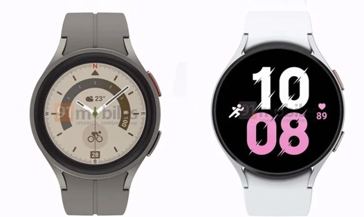 Hai mẫu đồng hồ thông minh mới của Samsung, Galaxy Watch 5 Pro bên trái và Galaxy Watch 5 bên phải. Ảnh chụp màn hình.
