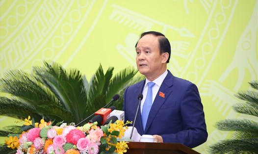 Chủ tịch HĐND TP Hà Nội Nguyễn Ngọc Tuấn phát biểu bế mạc kỳ họp. Ảnh: TTBC