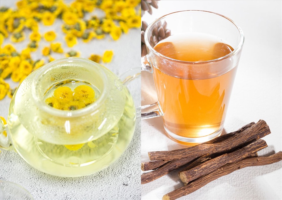 Trà hoa cúc và trà rễ cam thảo giúp giảm triệu chứng của say xe. Đồ họa: Doãn Hằng