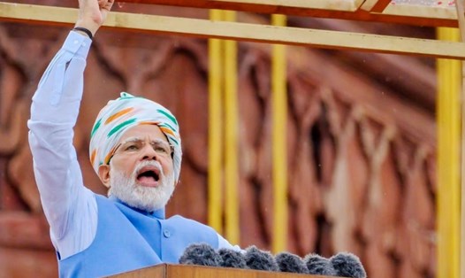 Thủ tướng Ấn Độ Narendra Modi phát biểu nhân 75 năm Quốc khánh Ấn Độ, ngày 15.8.2022. Ảnh: AFP