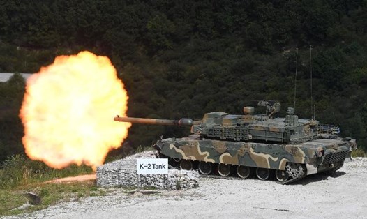 Xe tăng K2 của Hàn Quốc tại Triển lãm Quốc phòng Hàn Quốc 2018 ở Pocheon, Hàn Quốc. Ảnh: AFP