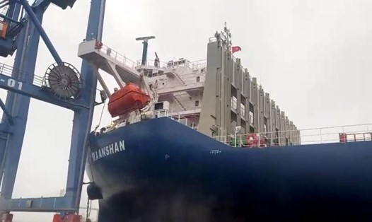 Vụ va chạm của tàu biển tải trọng lớn làm trụ cần cẩu của Cảng Đình Vũ Hải Phòng bị bẹp, méo. Ảnh: CTV