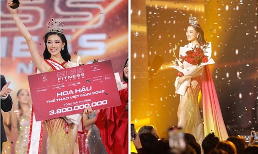 Hoa hậu Đoàn Thu Thủy đăng quang tại "Hoa hậu Thể Thao Việt Nam 2022". Ảnh: NSCC