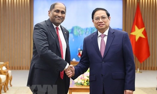 Thủ tướng Phạm Minh Chính tiếp Đại sứ Singapore tại Việt Nam Jaya Ratnam. Ảnh: TTXVN
