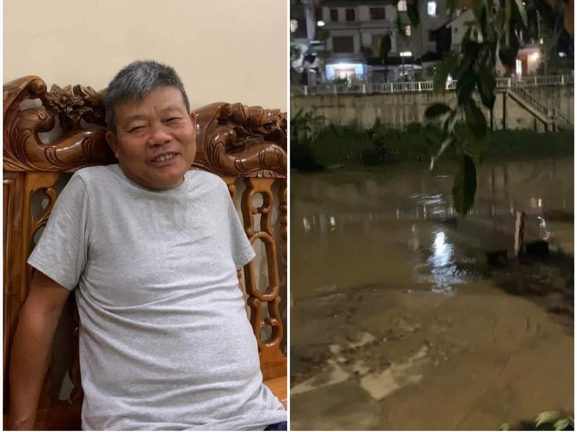 Cụ Bế Công Đoàn và khu vực cứu cháu bé thoát nạn khỏi dòng nước lũ. Ảnh: CACC.