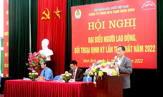 Công ty TNHH MTV Đạm Ninh Bình đã tổ chức Hội nghị Đại biểu Người lao động; Đối thoại định kỳ lần thứ Nhất năm 2022. Ảnh: CĐCT