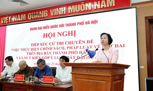 Phó trưởng Đoàn chuyên trách Đoàn đại biểu Quốc hội thành phố Hà Nội Phạm Thị Thanh Mai phát biểu tại hội nghị