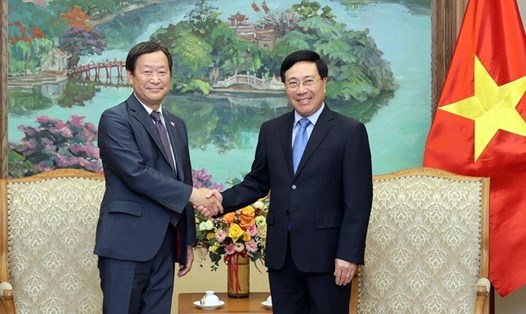 Phó Thủ tướng Thường trực Phạm Bình Minh tiếp Phó Chủ tịch điều hành cấp cao JICA Junichi Yamada - Ảnh: VGP