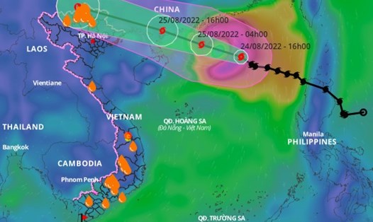 Cập nhật vị trí và đường đi của bão số 3. Ảnh: VNDMS.