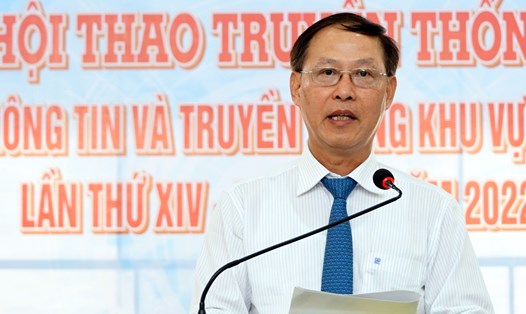 Chủ tịch Công đoàn ngành Thông tin và Truyền thông Việt Nam Chu Văn Bình phát biểu tại Hội thao. Ảnh: Nhật Hồ