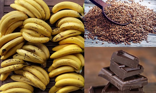 Sinh tố chuối, hạt lanh và socola đen giúp giảm đau bụng kinh hiệu quả. Đồ họa: Doãn Hằng