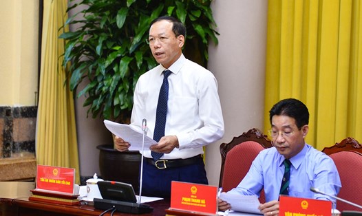 Phó Chánh án thường trực Tòa án nhân dân tối cao Nguyễn Trí Tuệ phát biểu tại buổi họp báo. Ảnh: Phạm Đông