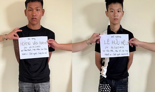 Hoàng Văn Thanh (trái) và Lê Hữu Hiệu lúc bị bắt. Ảnh: VKS Bắc Ninh.