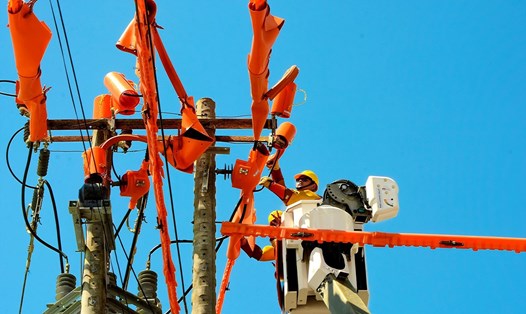 Nhân viên EVNSPC kiểm tra lưới đện để đảm bảo hệ thống điện được vận hành an toàn, ổn định phục vụ dịp Lễ Quốc khánh 2.9. Ảnh: EVNSPC cung cấp
