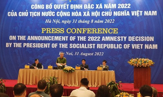 Buổi họp báo công bố quyết định đặc xá năm 2022 của Chủ tịch nước. Ảnh: Phạm Đông