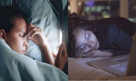 Ngủ quên trước màn hình điện thoại, laptop gây ảnh hưởng đến sức khỏe (Ảnh đồ họa: Lâm Anh)