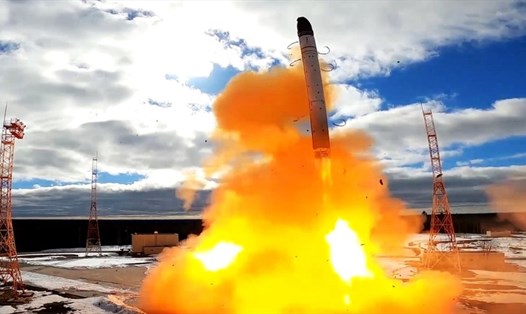 Nga thử tên lửa đạn đạo xuyên lục địa RS-28 Sarmat ngày 24.4.2022. Ảnh: Bộ Quốc phòng Nga