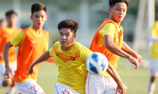 U16 Việt Nam rất quyết tâm để có chiến thắng và giành vé vào bán kết với vị trí nhất bảng. Ảnh: VFF