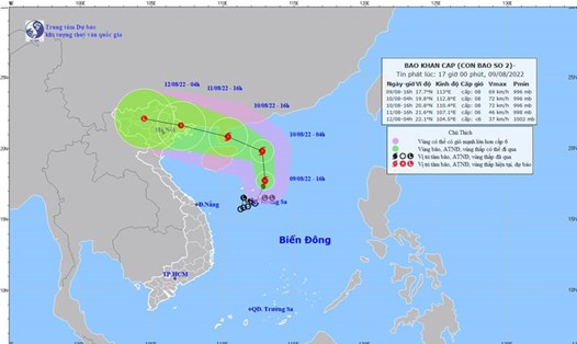 Vị trí và đường đi của bão số 2 Mulan. Ảnh: Trung tâm Dự báo Khí tượng Thuỷ văn Quốc gia