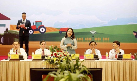 Phó Chủ tịch nước Võ Thị Ánh Xuân dự và phát biểu chỉ đạo tại Diễn đàn Nông dân Việt Nam lần thứ VII. Ảnh: Ánh Ngọc