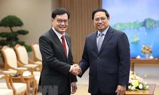 Thủ tướng Phạm Minh Chính tiếp Phó Thủ tướng Singapore Vương Thụy Kiệt. Ảnh: TTXVN