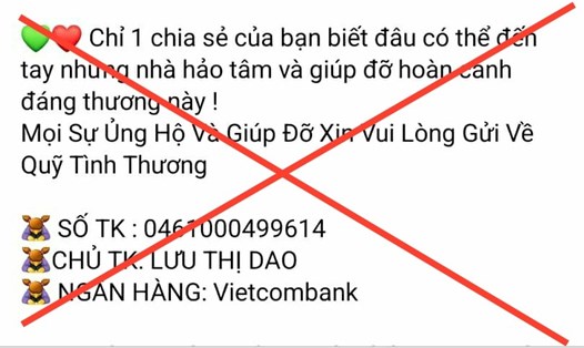 Xác minh tài khoản Facebook kêu gọi ủng hộ có dấu hiệu lừa đảo. Ảnh chụp màn hình