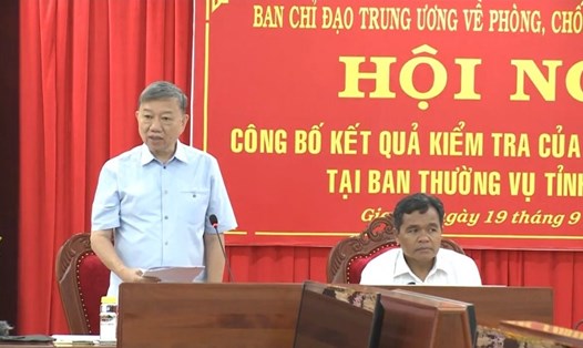Đại tướng Tô Lâm phát biểu tại hội nghị. Ảnh T.T