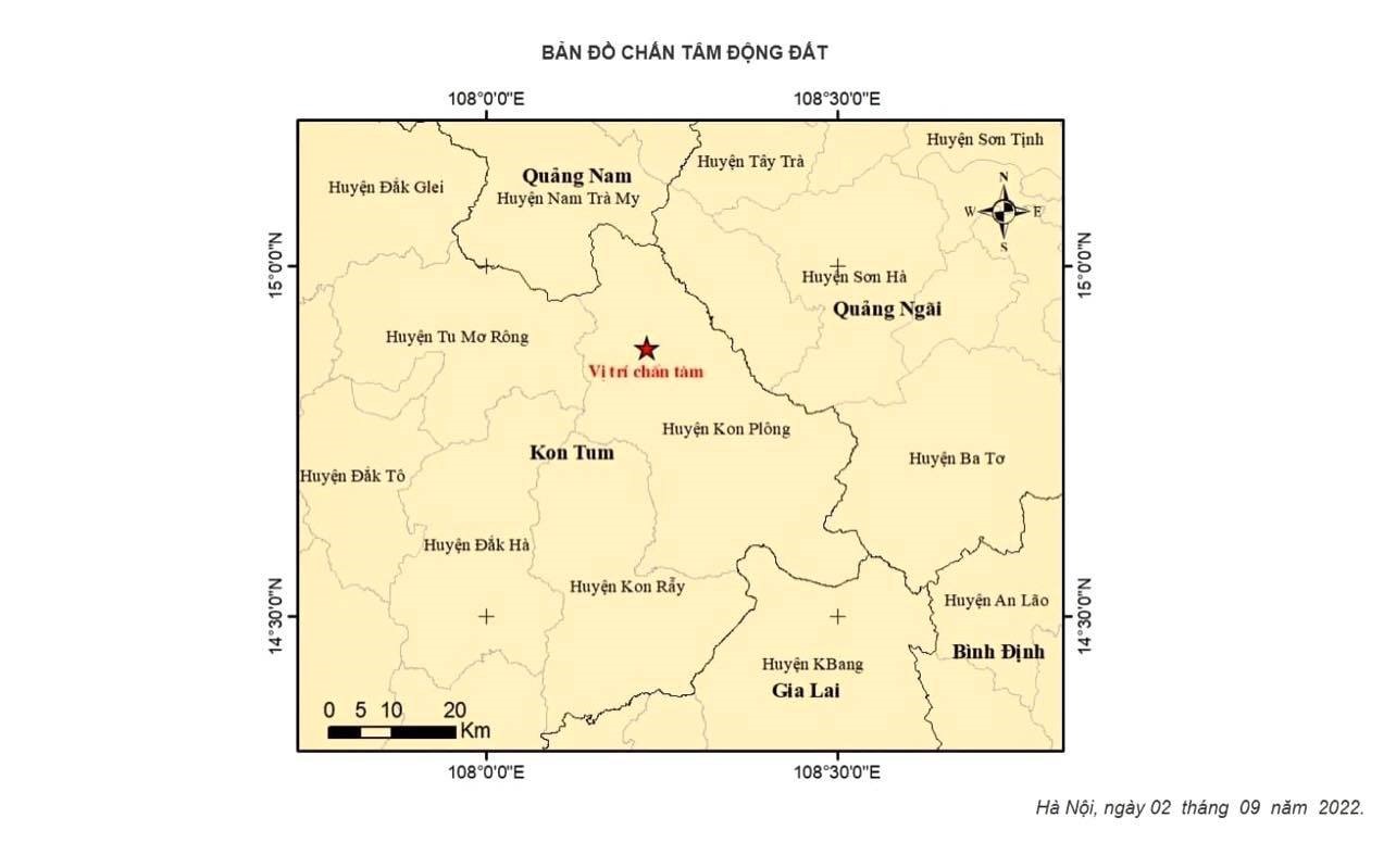 Trận động đất thứ 8 liên tiếp tại huyện Kon Plông kể từ 13h ngày 1.9