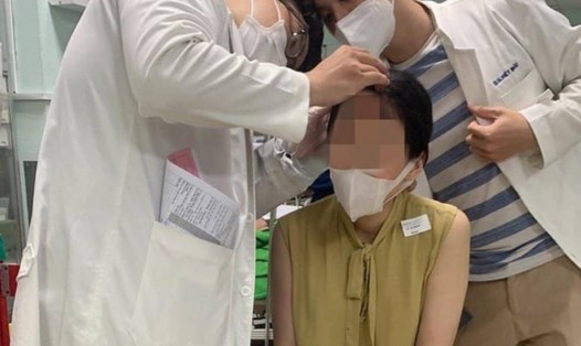 Hoa hậu Oanh Lê thời điểm vào bệnh viện để khâu vết thương. Ảnh: Oanh Lê.